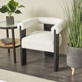 thumbnail image 2 of DecMode Polyester Curved Back Mid Century Modern Round Boucle Lounge Chair with Black Wood Frame, White, 2 of 9