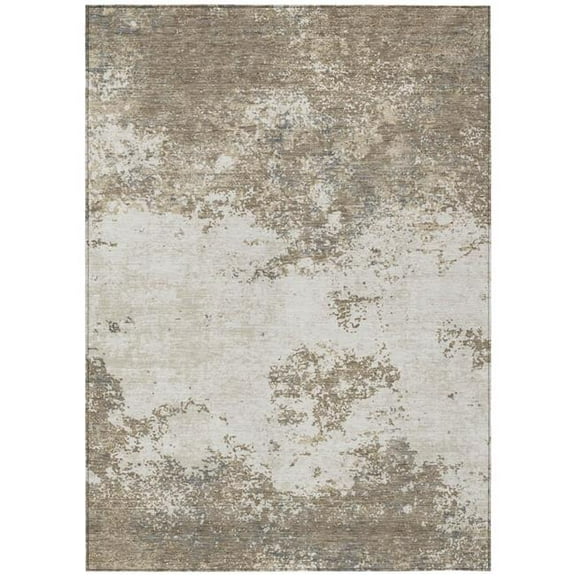 HomeRoots 599526 3 x 5 ft. Taupe & Beige Abstract Washable Indoor & Outdoor Rectangle Area Rug