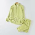 thumbnail image 2 of DeHolifer Women's Pajamas Sets Long Sleeve Plush Warm Stand Collar Zipper Loose Top+Long Trousers Homewear Lounge Set Green L, 2 of 8