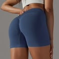 thumbnail image 4 of YDKZYMD Women Workout Shorts Scrunch Butt Lifting Crossover V Cross Ribbed Short Stretchy Seamless Biker Booty Leggings Yoga Compression High Waist Running Sport Shorts Navy XL, 4 of 6