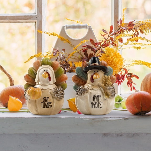 Thanksgiving Turkey Decor, 3.6x3.1 Inchs Resin Small Turkey Figurines, Fall Harvest Thanks Giving Indoor Table Centerpieces Mantel Tiered Tray Shelf November Decorations for Home