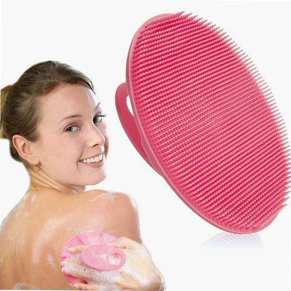 Soft Silicone Body Cleansing Brush Shower Scrubber, Gentle Exfoliating and Massage for all Kinds of Skin (Pink)