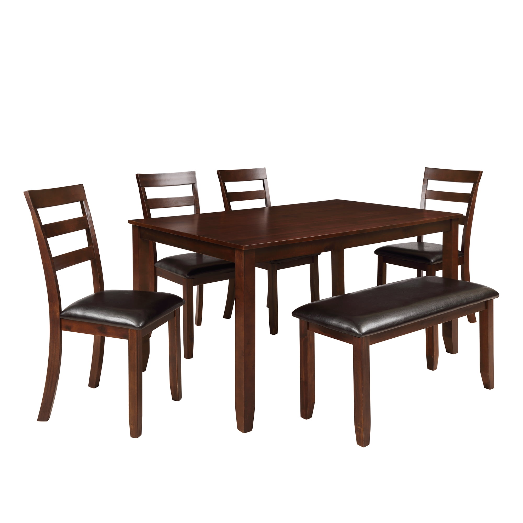 EUROCO 6Piece Dining Room Table Set with 4 Ladder Chairs and Bench
