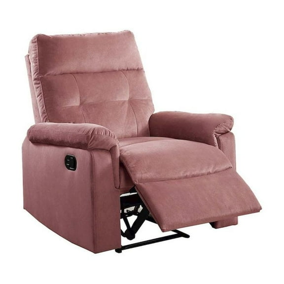 Poundex Blush Pink Velvet Manual Recliner