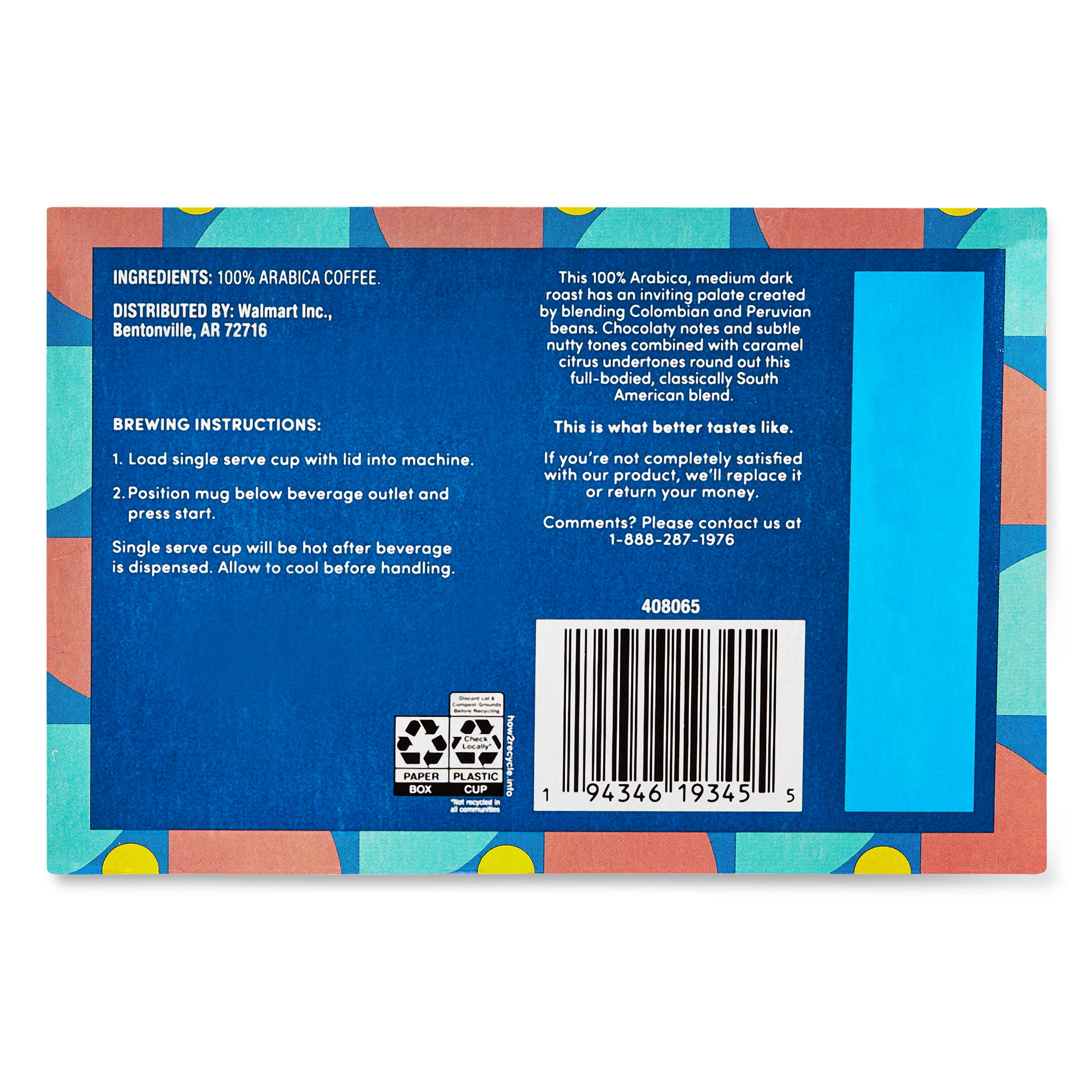(3 pack) bettergoods Specialty Blend South American Coffee, Medium Dark Roast, Single Serve Cups, 0.42 oz, 12 Count