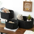 thumbnail image 6 of Wicker Basket, Set of 3 Round Storage Baskets for Organizing, Woven Paper Rope Wicker Storage Basket with Handles, Black Cube Storage Organizer Bins Baskets for Shelves & Decor, Black, 6 of 15