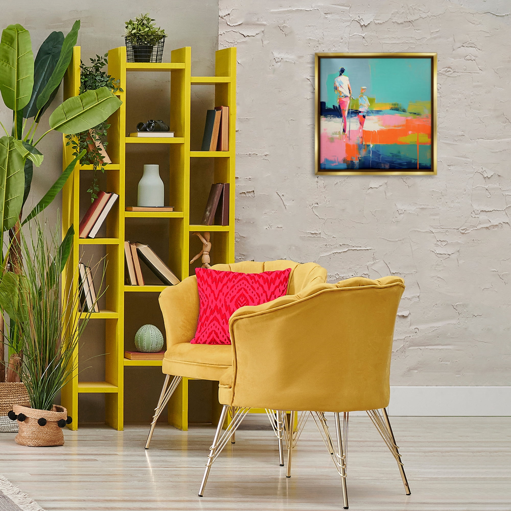 Stupell Industries People Golfing Abstraction Abstract Painting Gold Floater Framed Canvas Art Print Wall Art, 18 x 18