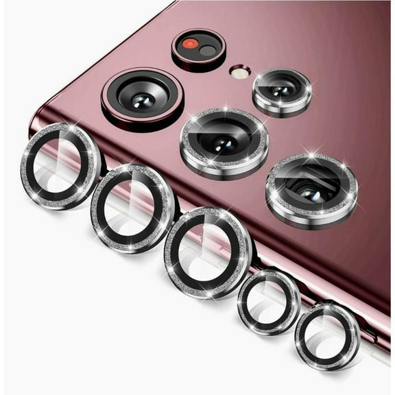 CASELIX Camera Lens Protector for Samsung Galaxy S22 Ultra, Scratch-Proof, Drop-Proof Alloy Phone Screen Camera Cover Protection for 6.8'' Accessories - Silver Glitter