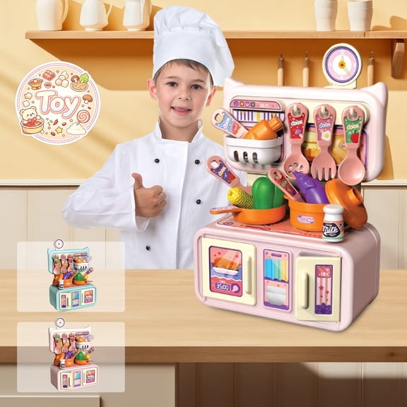 Mini Multifunctional Kitchen Pretend Playset with Cookware Vegetables, Chef Cooking Pretend Play Toys, Kitchen Role Play Kit, Christmas Birthday Gifts, Toys for Toddler Baby Kids Boys Girls, Age 3