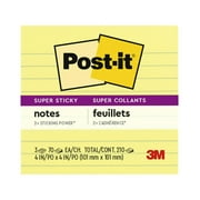 Post-it Super Sticky Lined Notes, 4 in x 4 in, Canary Yellow, 3 Pads