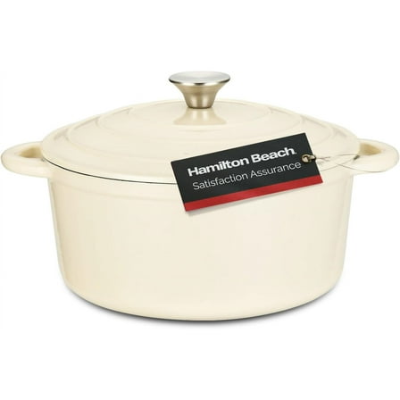 5.5-Quart Enameled Cast Iron Dutch Oven Pot with Lid, Cream
