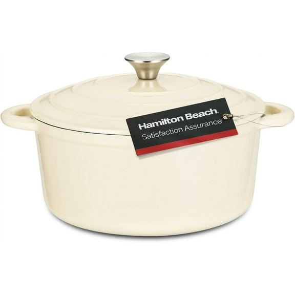 5.5-Quart Enameled Cast Iron Dutch Oven Pot with Lid, Cream