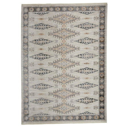 Feizy Kyra Transitional Diamond, Gray/Blue/Orange, 3'6" x 5'6" Accent Rug Easy Care Stain Resistant Fade Resistant Bohemian & Eclectic Moroccan Floor Rug for Living room Bedroom