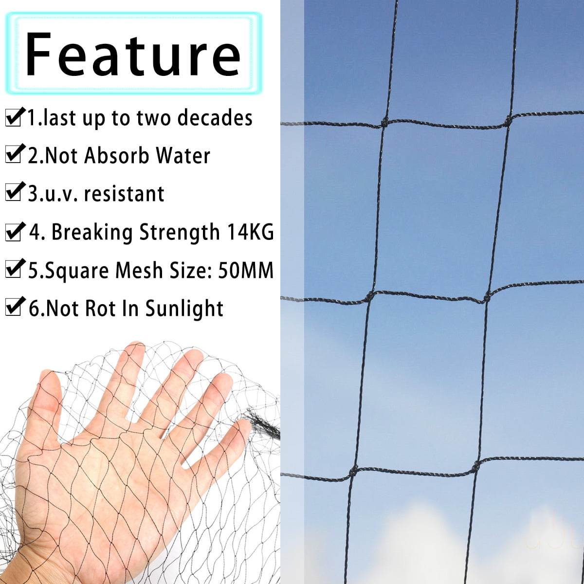 50 X 50 Net Netting for Bird Poultry Aviary Game Pens New 2.4 Square Mesh Size Garden Netting to Protect Fruit Trees Plants and Vegetables 