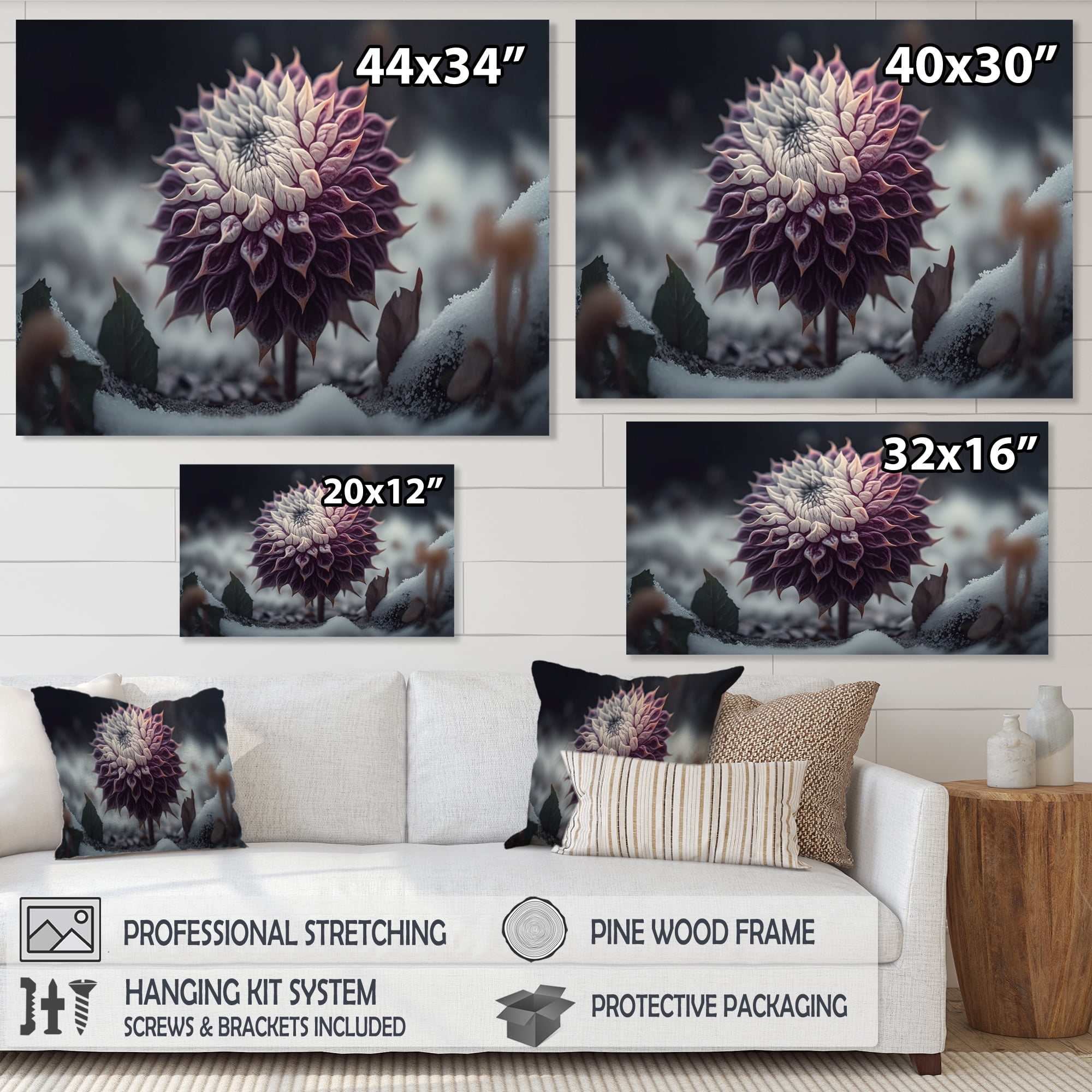 Designart A Blooming Purple Dahlia Flower In Winter III Canvas Wall Art
