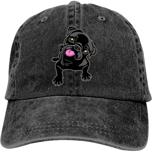 Black Pug Baseball Cap Vintage Adjustable Washed Hats Cowboy Hats Denim Dad Hat for Men Women Boy Girl