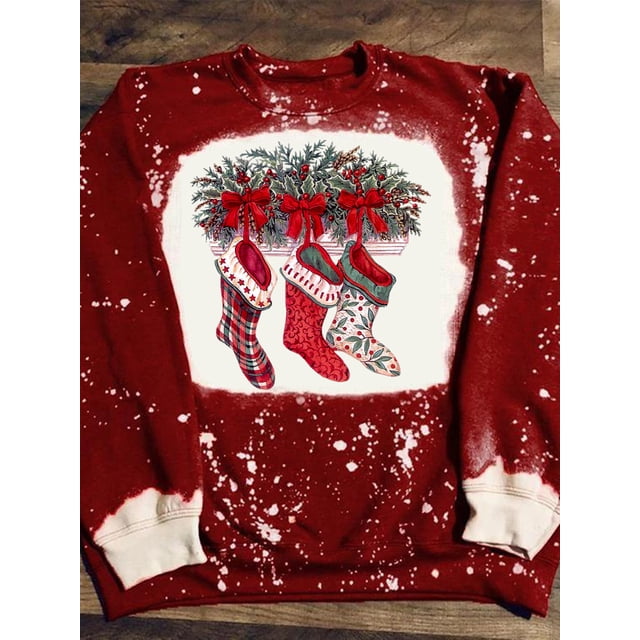 Sudadera De Manga Larga Con Estampado De Calcetines Navideños Likrtyny Arte Deco