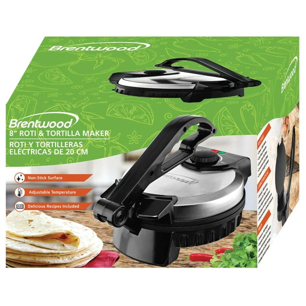 Brentwood 8-Inch Stainless-Steel Non-Stick Electric Tortilla Maker - Black, Silver -