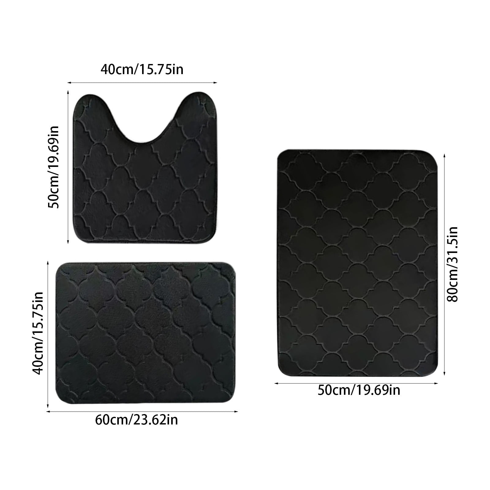 WNFJR Memory Foam Bath Mat Set of 3 Piece, Bathroom Rugs and Toilet Rug U-Shaped, Soft Thick Comfortable Bath Rugs, Non Slip Absorption Bath Mats for Bathroom Floor