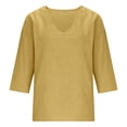 thumbnail image 5 of 3/4 Sleeve Tops for Women V Neck Loose Fit Womens Shirts Casual Cotton Blouse Womens Summer Tops with Sleeves Linen Shirts for Women Work Top Breathable Shirts,Gold,M, 5 of 5