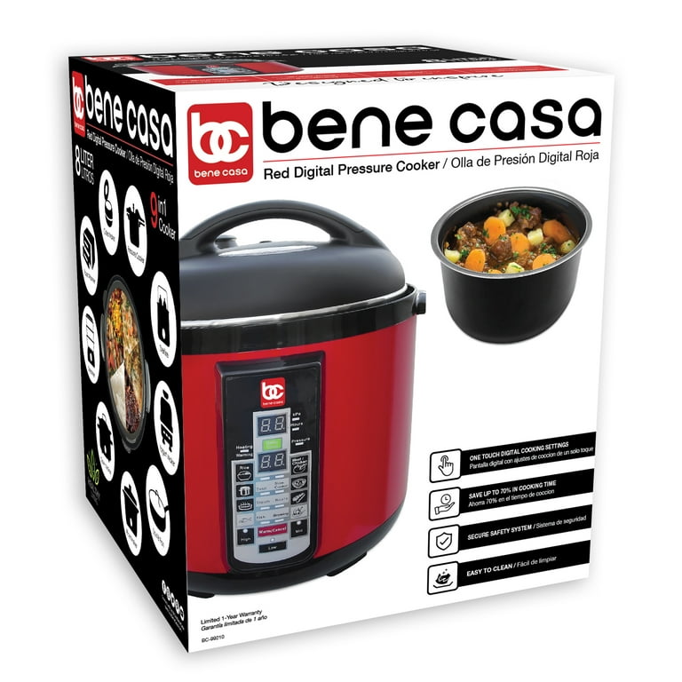 Bene Casa 900W 8L Electric Pressure Cooker Red, easy to use digital  controls, multi-function pressure cooker, built in automatic cooking  programs 