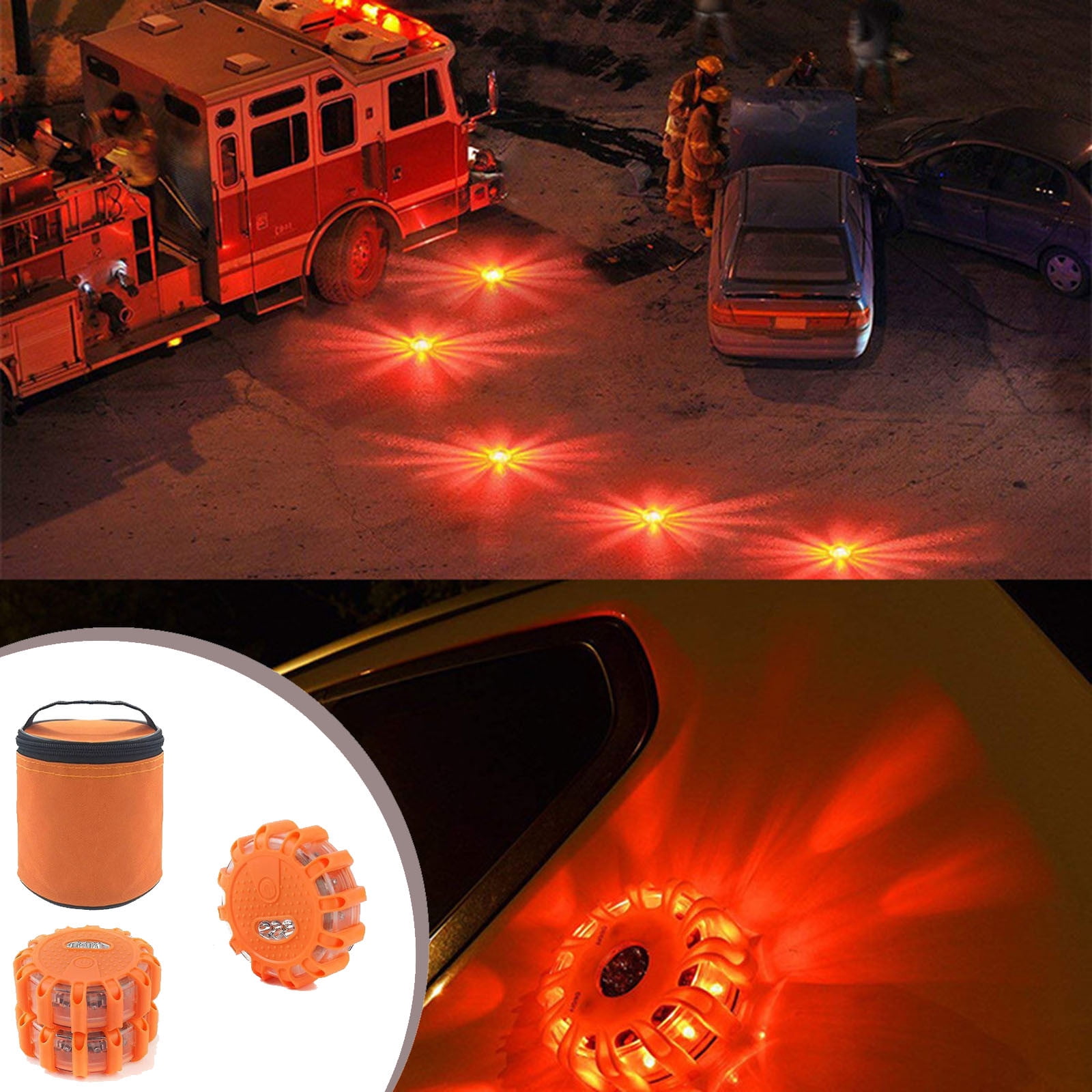 USB Rechargeable LED Road Flares Emergency Lights-Roadside Warning Car Safety Beacon Flashing Disc Flare Kit with Magnetic Base for Vehicles & Boat