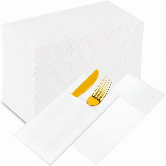 KAMMAK White Napkins Dinner Paper With Pocket 200 Pack Disposable Linen Feel Wedding Reception Napkins Bulk For Decorations Restaurant Guest Hand Towel Lunch Napkin For Bathroom 16.5 X 16.5 Inch