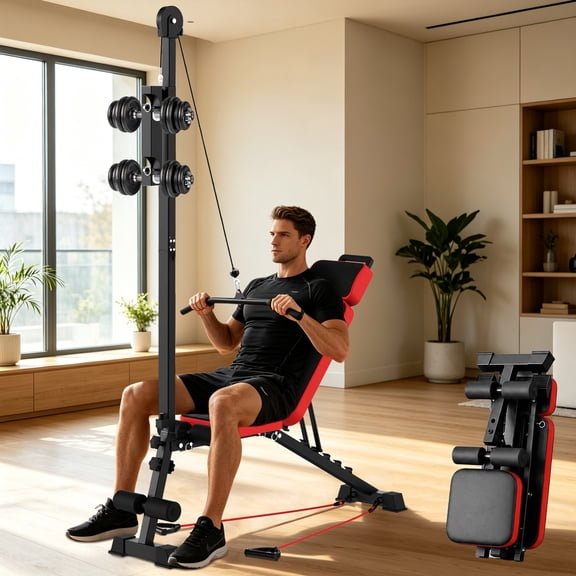 Fahuac Multi-Functional Weight Bench with Pulley System, Adjustable Backrest, 660LBS Capacity