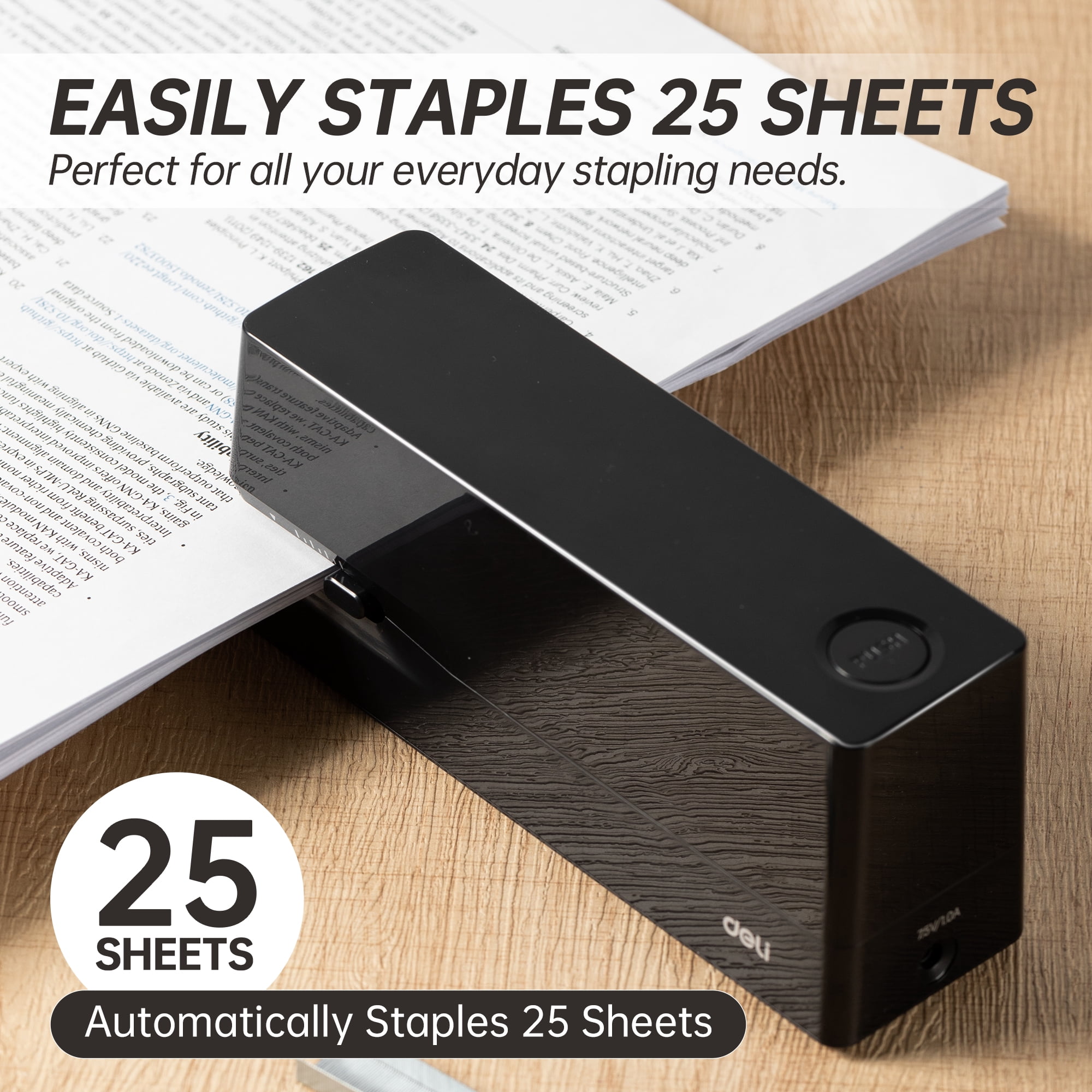 Deli 25-Sheet Electric Stapler with 2000 Staples & Staple Remover, AC or Battery Powered Staplers for Home Office, Black