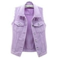thumbnail image 1 of chouyatou Women's Fashion Sleeveless Regular Lightweight Button Front Candy Color Ripped Denim Vest Jacket, 1 of 5