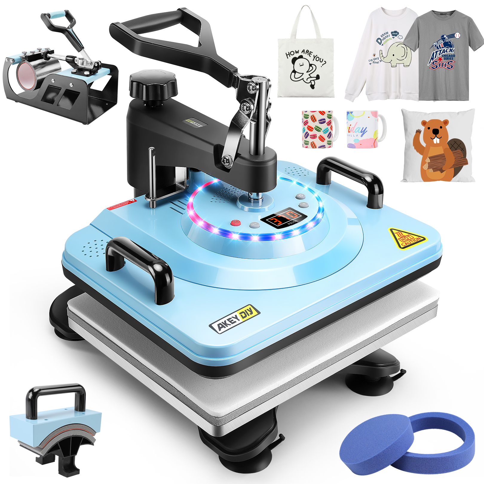 Adnoom 12 x 15 Multifunctional 8 in 1 Heat Press Machine with Double-Tube Heating Design, 360°Swing Away Heat Press with Digital LED Control, Sublimation Vinyl Heat Pressure for T Shirts/Mug/Plate