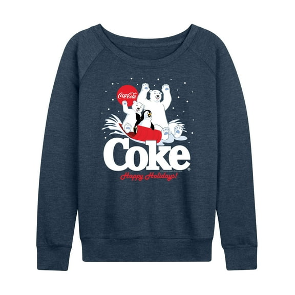 Coca-Cola - Happy Holidays Sledding- Women's French Terry Long Sleeve Pullover