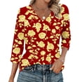 thumbnail image 1 of Ounisa T-Shirts à Manches 3/4 pour Femmes Col en V Manches Raglan Chandail Imprimé Décontracté Tendance Printemps Été Mode Hauts P-2TG, 1 of 6
