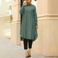 thumbnail image 3 of JUNWELL 2024 Summer Muslim Solid Blouse For Women Simple Cotton Linen Long Shirt Saudi Arabia Islam Femme Tops Lady A-Line Shirt Dresses, 3 of 7