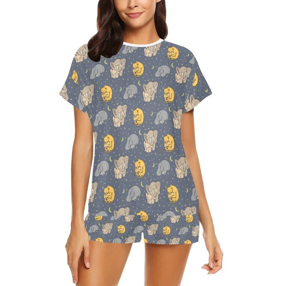 Safari Elephant Lion Print Design LKS303 Conjunto de pijama corto para mujer