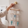 thumbnail image 6 of Coastal Wooden Fish Wall Hanging, Single Strand Blue White Nautical Decoration with Round Discs and Twine for Bedroom Entryway, 25.59in, 6 of 7