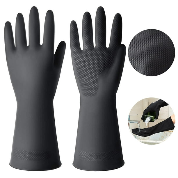 Tripumer 1 Pairs Black Cleaning Dish Gloves Professional Natural Rubber
