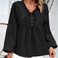 thumbnail image 6 of AXXD Black Basic Hawaiian Shirts for Women Summer 2024 New Temperament Commuting Solid Color V-neck Long Sleeved Top, 6 of 8