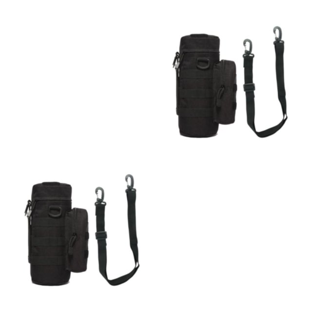 Toystoory Botella de agua portátil Bolsa de transporte de nylon Camping Senderismo Bebida Hervidor Bolsa de almacenamiento Bolsas Equipo al Negro 2piezas