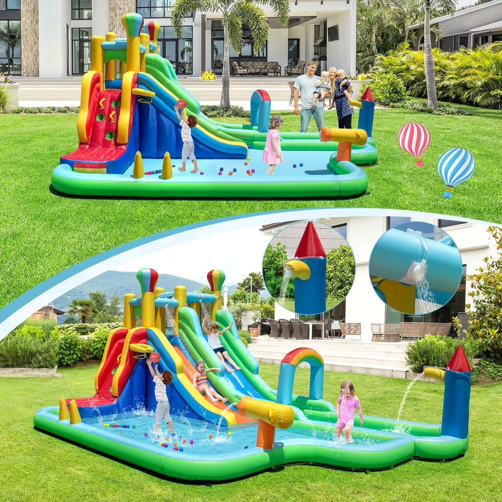 GVN Inflatable Water Slide Bouncer with 750W Blower, Jumping Castle for Outdoor, Kids, Yard, Multicolor