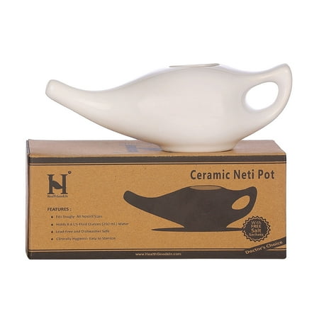 HealthGoodsIn Neti Pot for Nasal Cleansing with 5 Sachets Salt and Instructions Leaflet, 1 Piece