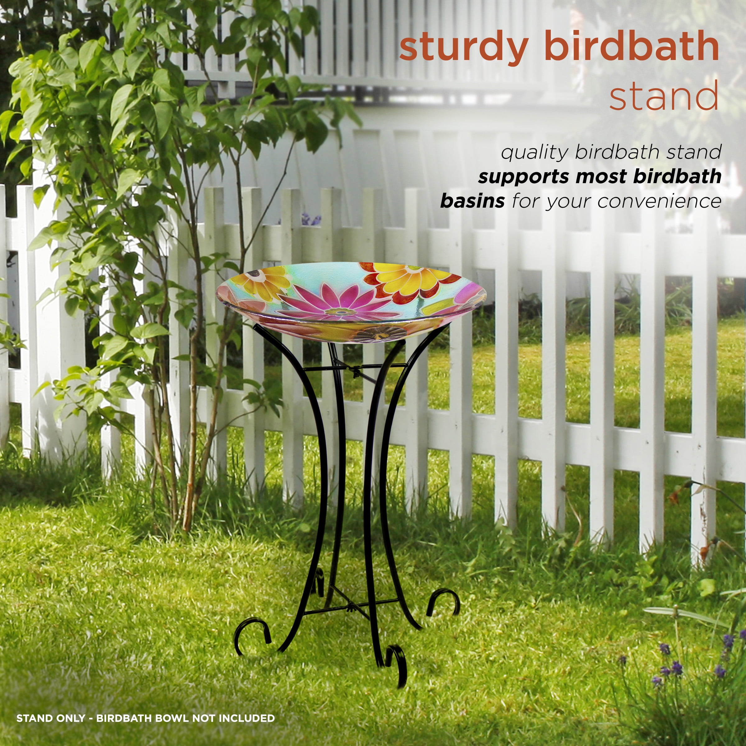 Alpine Corporation 25-Inch Foldable Metal Outdoor Bird Bath Stand, Black