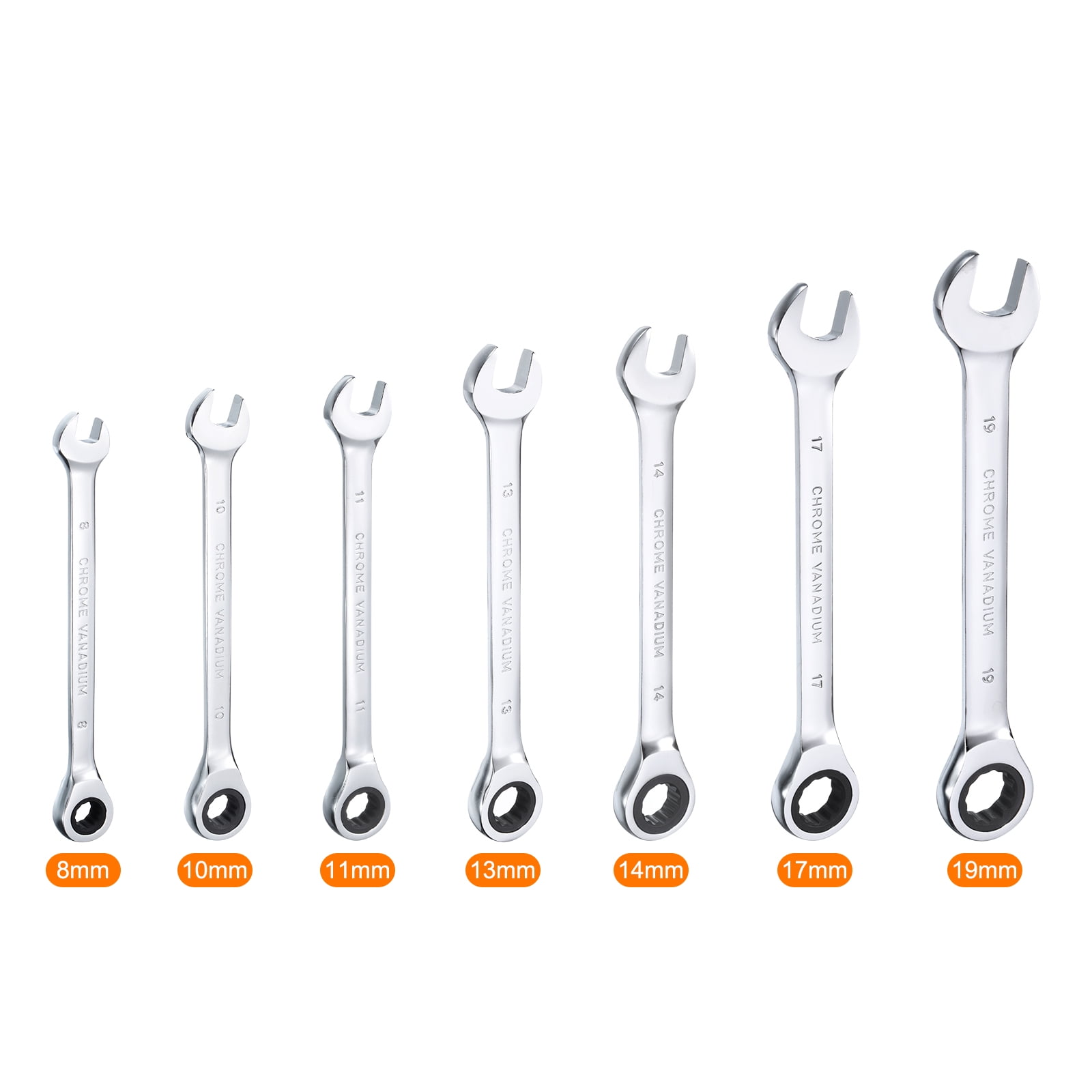 Uxcell 7 Pieces Ratcheting Combination Wrench Set 8-19mm Metric 12PT Ratchet Wrench