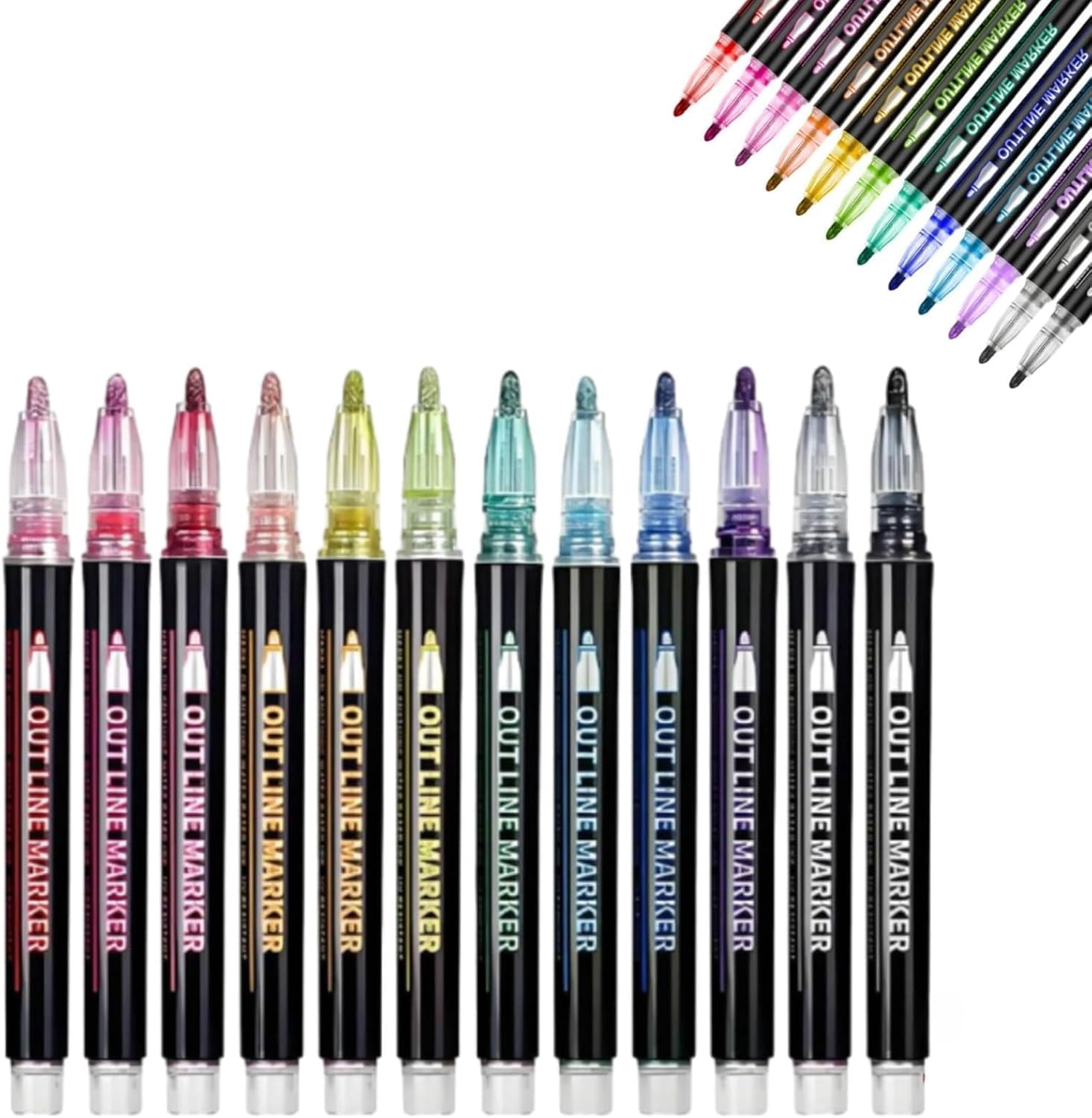 Dreamy Sparkle Dual-Line Contour Pen - 48 Colors Quick Dry Self-Outlining Glitter Pens, DIY Double-Glow Permanent Markers for Art, Drawing, Doodling, Card Making