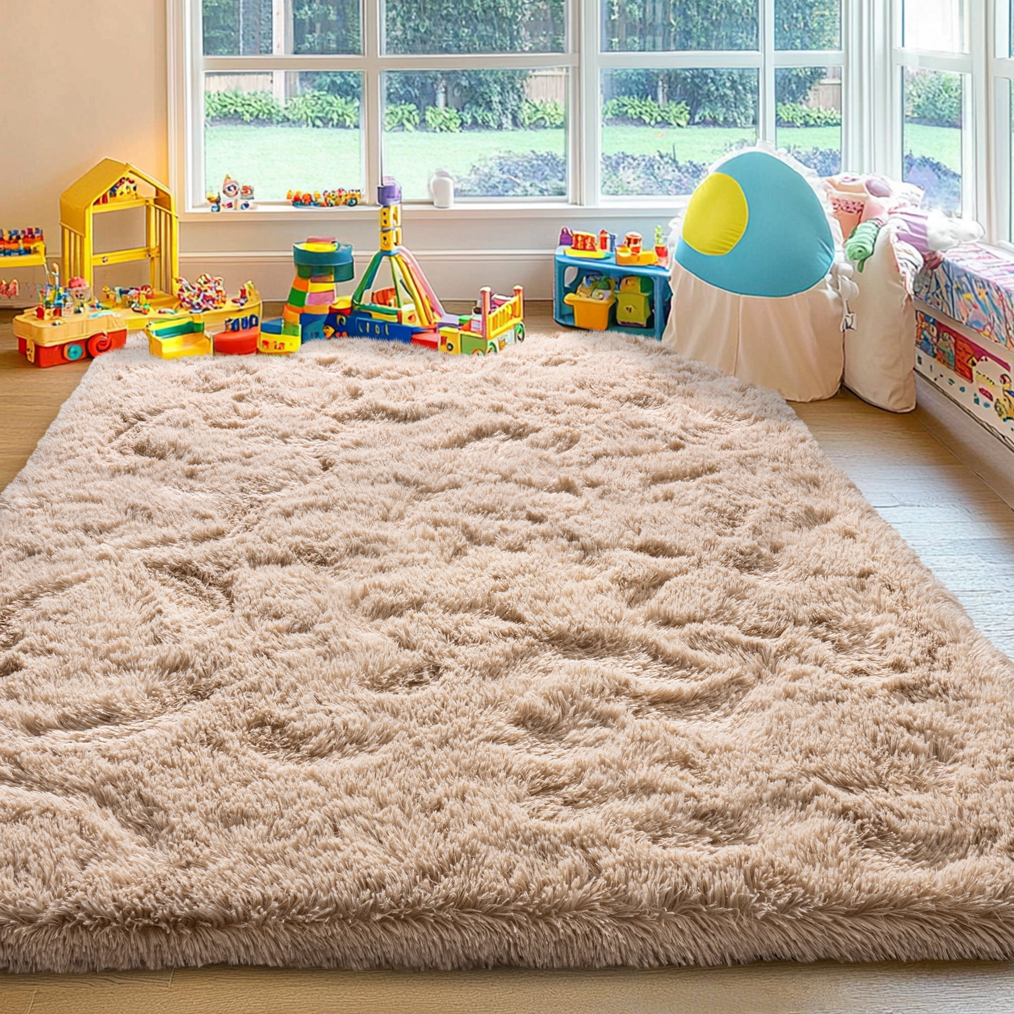 Socofuz 5x7ft Fluffy Rug for Living Room, Non-Slip Carpet Suitable for Bedroom Nursery Kids Girls Room Home Decoration