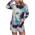 thumbnail image 1 of Bowake Ensemble Décontracté 2 Pcs pour Femmes, Hauts à Manches Longues et Shorts Imprimés, Vêtements de Détente Pyjamas, 1 of 7