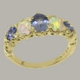 thumbnail image 2 of LBG British Made 10k Yellow Gold Natural Tanzanite & Opal Womens Anniversary Ring - 33 size options - Size 6.75, 2 of 6