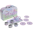 thumbnail image 2 of Jewelkeeper 15 Piece Kids Pretend Toy Tin Tea Set & Carrying Case - Party Unicorn Design, 2 of 8