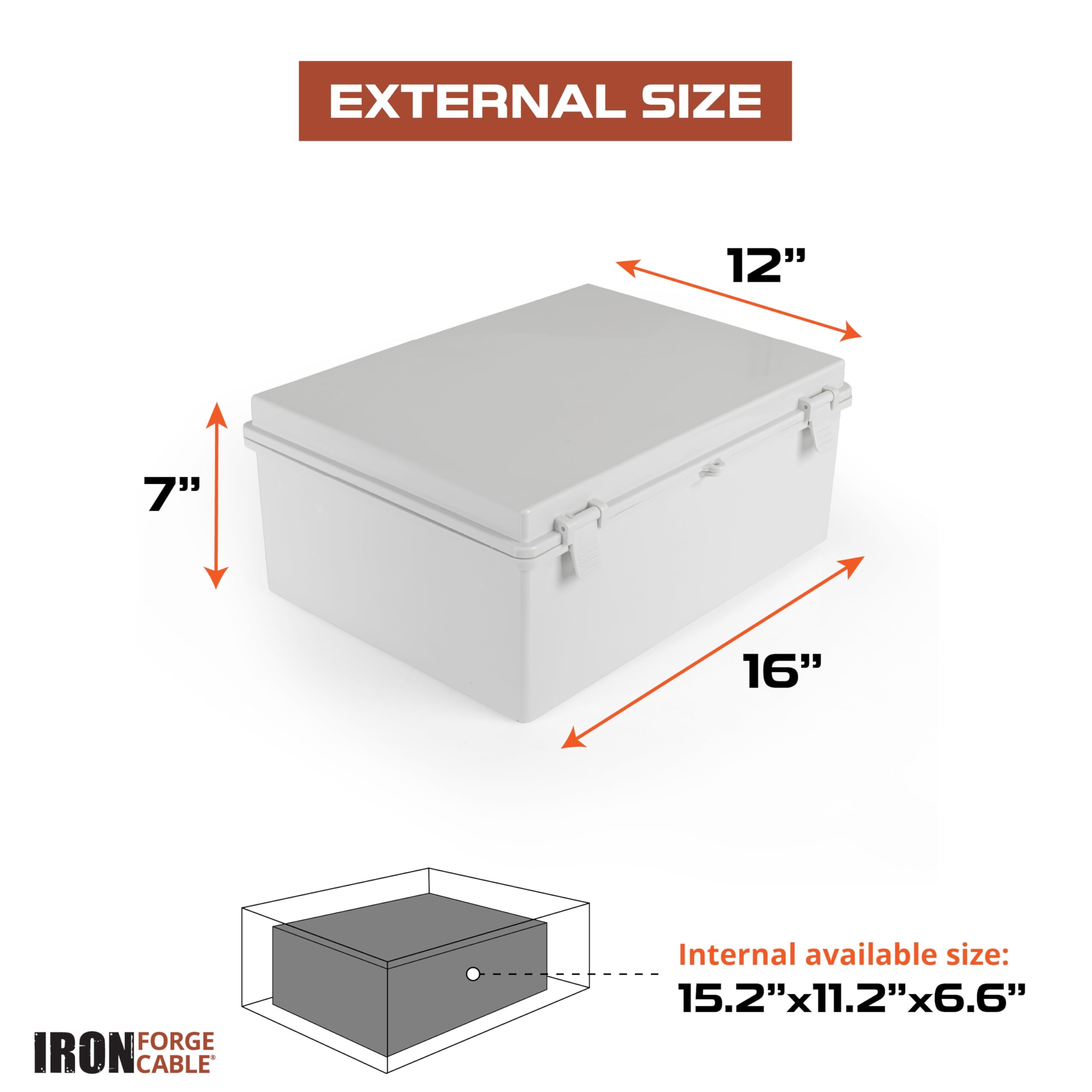 Iron Forge Cable Waterproof Junction Box Extra Large, Outdoor Electrical Enclosure with Complete Accessories, ABS Plastic Project Boxes Weatherproof Hinged Light Gray Panel Cover IP65 16"x12"x7.2" in