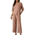 thumbnail image 5 of Chroia Women's Travel Vacation Set - 2PC Breathable Cotton-Linen Tops & Wide Leg Pants Summer Outfits, 5 of 6
